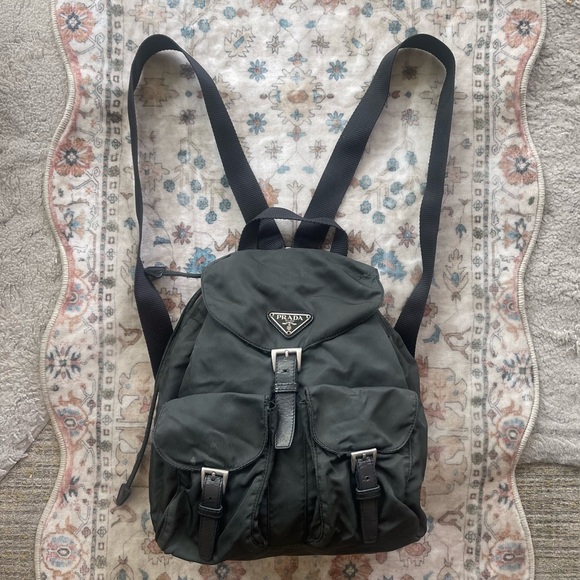 Prada Handbags - Prada Black Nylon Vintage Grey Backpack